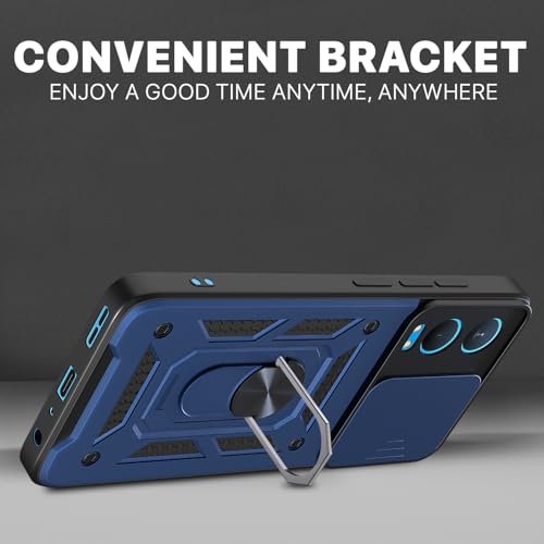 Image of Pikkme Back Cover for OnePlus Nord Ce 4 Lite 5G | Sliding Camera Shield with Ring Stand | D10 Full Camera Protection Bumper Case (Blue)