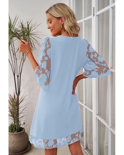 Image of LookbookStore 3 /4 Sleeve Dress for Women Shift Cute Summer Tunic Floral Lace Dresses