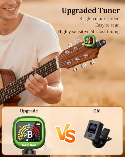 Image of New bee Guitar Tuner Rechargeable, Color Screen Clip On Tuner (Green, 1 Pack)