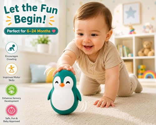 Image of Penguin Roly-Poly Toy, Tumble, Wobble, and Come Right Back(Forest Green and White)