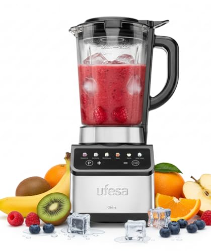 Ufesa Batidora de Vaso Digital Citrine 1200W, Jarra de Cristal 1,5L, 7 Funciones Automáticas, 4 Cuchillas de Acero Inoxidable, Autolimpieza y Tritura Hielo, Smoothies, Control Táctil, Antideslizante