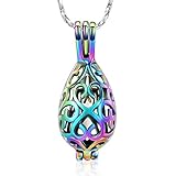 Imrsanl Cremation Jewelry for Ashes - Teardrop Urn Necklaces Pendant for Ashes for Women with Hollow Keepsake Urn Memorial Locket Ash Jewelry (Colorful)