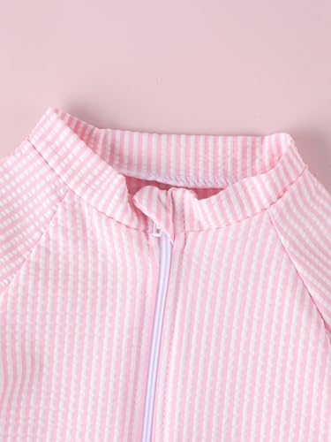 JiAmy Badeanzug Mädchen Baby Kleinkinder UV Kleidung Kinder Schutz Einteiliger Schwimmanzug Bademode Badebekleidung Schutzkleidung mit Sonnenhut Rosa 1-2 Jahre