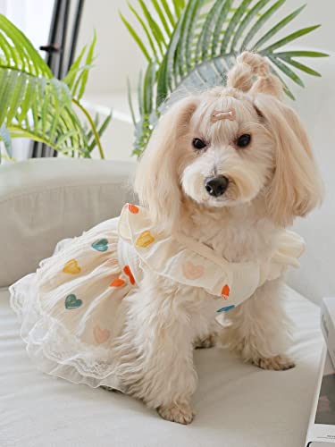 Qwinee Cute Heart Pattern Dog Dress Ruffle Trim Princess Dress Cat Vest Dress Lace Trim Summer Dress Pet Clothes For Small Medium Cats Dogs Kitten Puppy Yellow Xs #TOP4