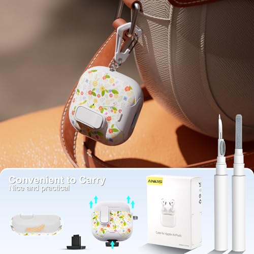 for AirPods 4 Case with Safty Lock & Phone Stand,Cute Floral Pattern Girl Style TPU Protective Hard Shell with Carabiner&Cleaner kit for Apple iPod 4th Generation Cover 2024 Men Women(Coreopsis) by ANKASI - Used condition - Image 8