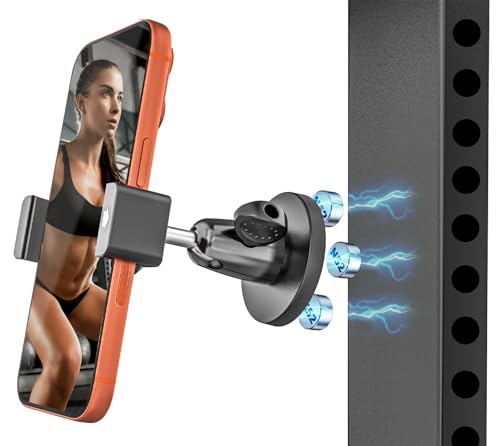 Wukanleng All Metal Magnetic Phone Holder for Gym [Strong Magnets] Portable Gym Phone Holder Magnet, Adjustable Magnetic Phone Mount for iPhone 17 16 & Thick Cases | Gym Accessories for Men & Women
