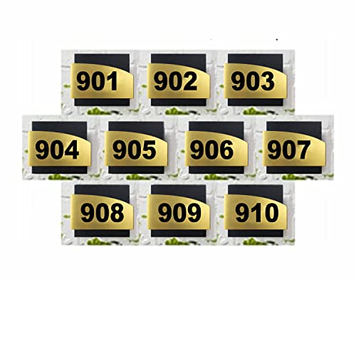 Image of Combo Number Plate | Combo SET901-910(Pack of10)| Laser Cut Acrylic Black and Gold Color Smooth Finish Plate with Double Side Tape on Backside