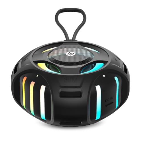 Image of HP S305 Wireless Bluetooth Speaker (A20QDAA) | RGB LED Lights | Bluetooth 5.3 | IPX7 Waterproof | 20-Hour Playtime | Built-in Mic | USB-C Charging | Volume Control | Portable | Black (Black) (A20QDAA)