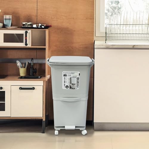 Image of 2 Tiers Kitchen Garbage,Sorting Trash Cans with Wheels,Trash and Recycling Combo,Dry and Wet Separation Can,Classification Trash Bin,Large Capacity Kitchen Plastic Garbage Can,Recycle