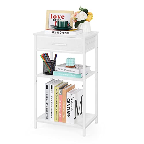 Eteli Printer Stand White Printer Table For Home Office 3 Tier Printer Shelf Desk With Storage Fabric Drawer Multi-Functional Small Table For Printer Fax Machine Scanner, White #TOP6