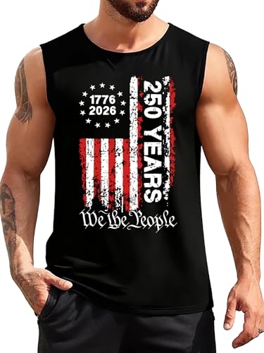CAZYCHILD 250 Anniversary USA Shirt Mens 250 Year American Tank Tops Men 250th Birthday 4th of July Sleeveless Tee