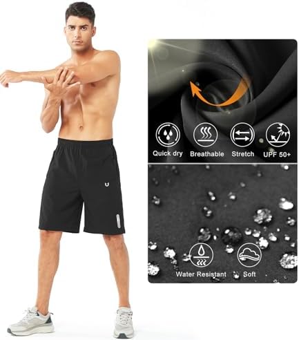 NORTHYARD Men's Athletic Running Shorts Gym Workout 7"/9"/5" Quick Dry Lightweight Sports Basketball Tennis 3 Zipper Pockets Black-9inch L - 2