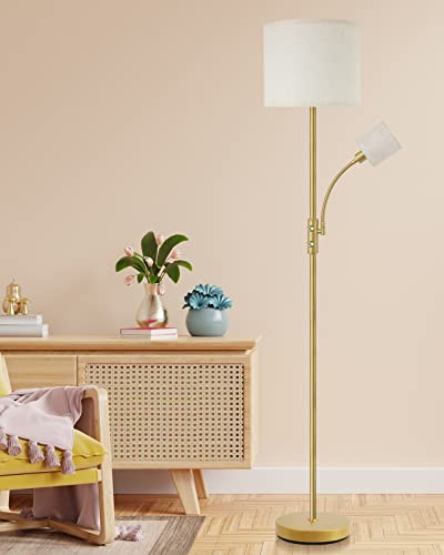Boostarea Floor Lamp, Gold Standing Lamp, 9W Led Dimmable Floor Lamp With 4W Reading Lamp, Beige Lampshade, Toggle Switch, 71" Tall Metal Floor Lamp, Rustic Floor Lamps For Living Room/Bedroom/Office #TOP7