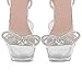 sexytag Clear Heels Diamante Bow Heels Lace Up Strap Rhinestone Sparkly Stiletto Heel Sandals, Silver, 6 UK