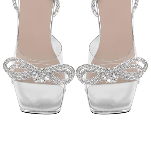 sexytag Clear Heels Diamante Bow Heels Lace Up Strap Rhinestone Sparkly Stiletto Heel Sandals3