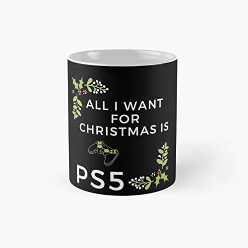 Kaffeebecher mit Aufschrift "All I Want for Christmas is PS5", 325 ml, Schwarz