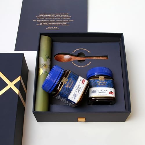 Manuka Health Holiday Gift Set, Certified Raw Manuka Honey from New Zealand, Includes UMF 20+/MGO 850+ 8.8oz Jar and UMF 13+/MGO 400+ 8.8 oz Jar with Wood Spoon