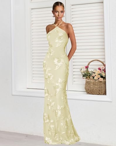 VCCICANY Floral Bridesmaid Dresses for Women Tulle Halter Mermaid Long Prom Dress Formal Gowns4