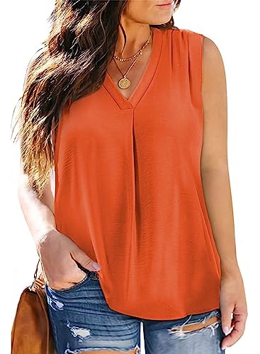 Eytino Womens Plus Size Tank Tops Summer Sleeveless V Neck Casual Loose Chiffon Blouse Office Work Shirts(1X-5X)