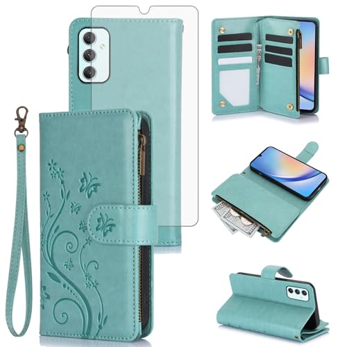 Coque Samsung Galaxy A34 5G portefeuille avec verre trempé protection écran et support Asuwish