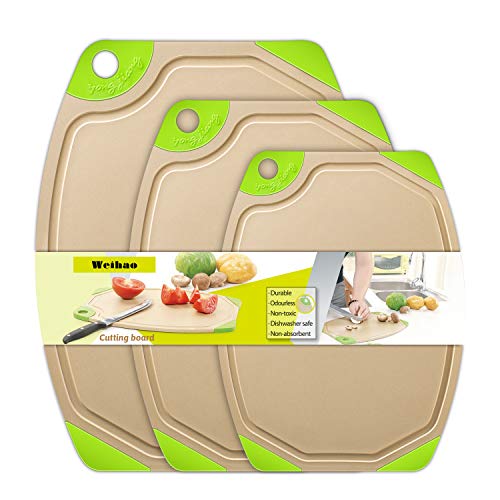 Weihao Kitchen Cutting Board Set of 3, Multiple Sizes Original Oversized and Thick Chopping Board with Deep Drip Juice Groove, Non-porous, Dishwasher Safe