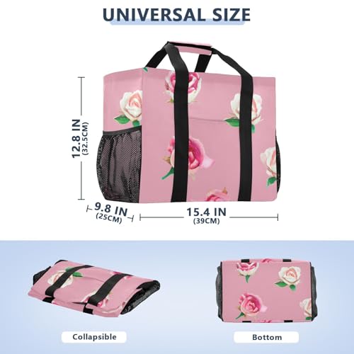 Watercolor Roses Pink Large Beach Bag Waterproof Beach Tote Bags for Women Travel Gym Pool3