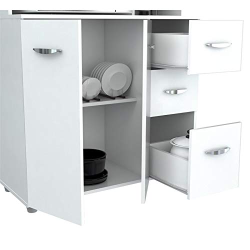 Inval America 4 Door Microwave Storage Cabinet, Laricina White #TOP6