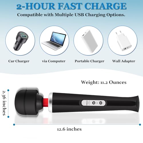 Image of Wand Massager for Women - Cordless High-Frequency Handheld Body Massager with 10 Rhythmic Modes - Ergonomic Back & Shoulder Tension Relief - Splash-Proof Personal Wellness Essential (Onyx)