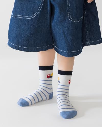 Kyopp 5 Paar Stoppersocken Kinder Baumwolle Socken Jungen Mädchen ABS Anti Rutsch Socken Tiermotive 25-37EU（Colourblocking-Auto M）