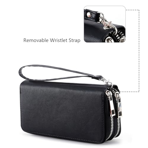 Image of XEYOU Double Zipper Long Clutch Wallet Cellphone Wallet for Women with Removable Wristlet Strap for Credit Card, Cash, Coin, Bill