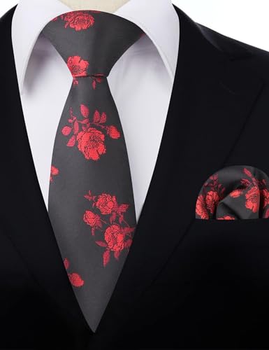 Image of Alizeal Mens 3.15'' Light Color Rustic Tie Handkerchief | with Flower Printed Handkerchief for Wedding Business Daily Wear