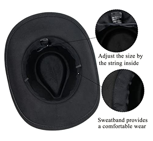 Black Cowboy Cowgirl Hat For Women Men Western Style Wide Brim Felt Fedora Panama Hat With Detachable Belt Buckle #TOP4