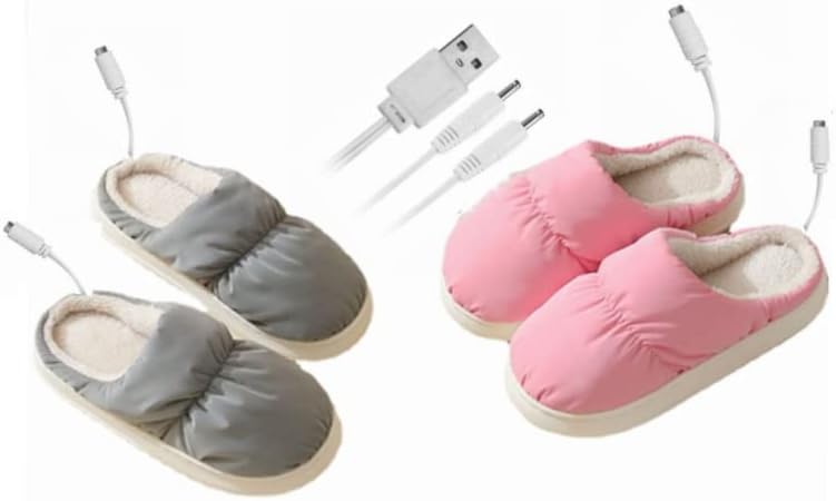 Miniatura 9 de RONGXINUS Pantuflas con calefacción USB, calentador de pies de felpa con calefacción, zapatos de calefacción eléctrica recargables, para invierno,
