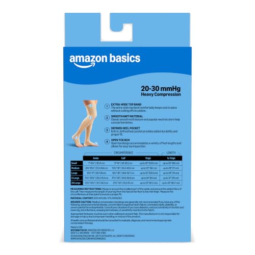 Image of Amazon Basics Medical Compression Stockings, Women & Men, Beige, Small | 20-30 mmHg Support, Thigh Length Hose, Open Toe, Previously Amazon Basic Care
