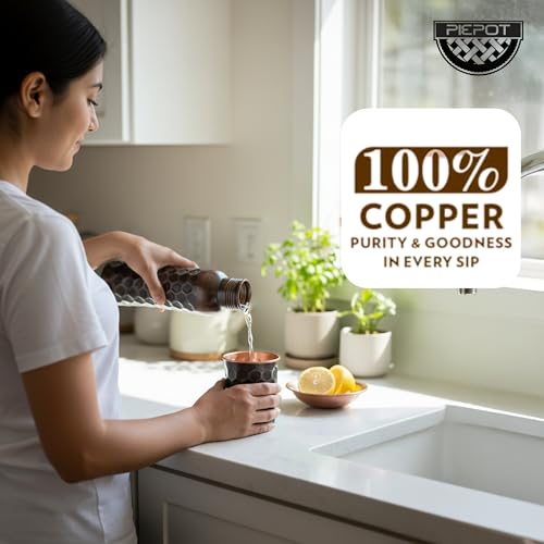 Image of Copper Water Bottle 1 Ltr | Copper Water Bottle with Glass Set | Meena Work | 100% Pure | Leak-Proof | 2 Water Glass 300ml each | Best for Gifting (Antique Design)