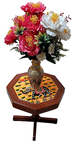 Image of SAARTHI Rajasthani Dhola Maru Handmade Wooden Ethinic Antique Designer Folding Chairs and Table Set for Home| Decor| Office| Garden| Outdoor| Indoor| Balcony| Launge| Lawn| Cafe| Bar| Living Room| Bedroom Room| Childern Room Decor| Outdoor Sitting , Multicolour (2 Elephant Chair + 1 15 Inch Elephant Table)