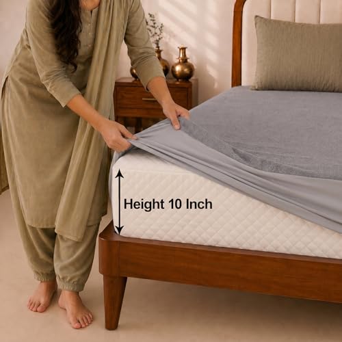Image of Glassiano Cotton Feel Terry Ultra Soft Waterproof Mattress Protector | Breathable - Hypoallergenic Mattresses Cover with Elastic Strap for Single Bed (80x30 inch|6.6x2.5 feet, Grey - Pack of 1)