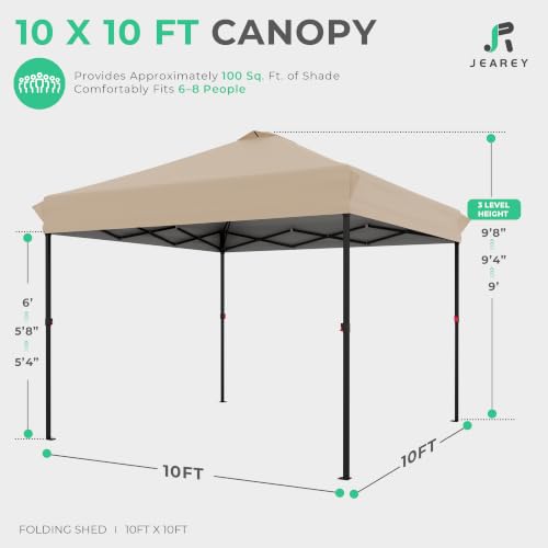 Image of JEAREY 10x10 Pop Up Canopy Tent, Easy Up Outdoor Market Canopy, Beige