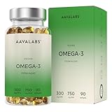 Omega 3 Vegano AAVALABS [ 1500 mg ] - de Aceite de Algas de Origen Vegetal Sostenible 750 mg DHA + 300 mg EPA por Dosis Diaria - Pureza Nórdica - 100% Vegano - 90 Cápsulas blandas