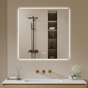 Archaluxe Badspiegel-mit-Beleuchtung 60x60cm - LED Badezimmerspiegel Badezimmer Spiegel mit Beleuchtung, Touch-Schalter, Dimmbar, 3 Lichtfarben - Wandspiegel Led Spiegel Bad