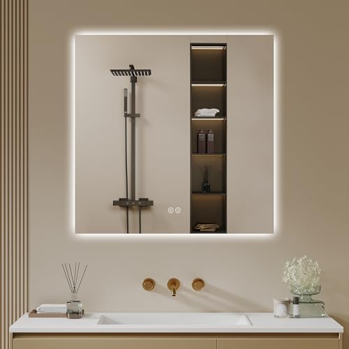 Badspiegel-mit-Beleuchtung 60x60cm LED Badezimmer Spiegel mit Beschlagfrei – Ansicht 1