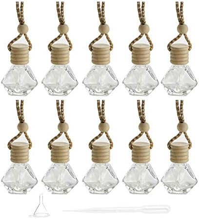 10 Packs Car Hanging Diffuser Empty Glass Perfume Bottles Air Freshener Diffuser Bottle Pendant Oil Fragrance Aromatherapy Bottle Ornament Decor (diamond)