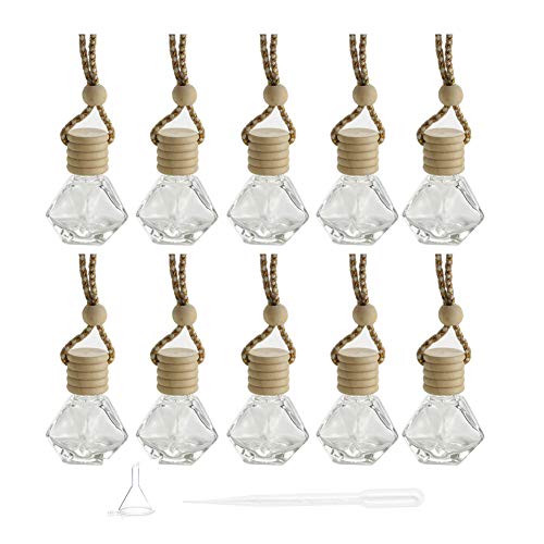 10 Packs Car Hanging Diffuser Empty Glass Perfume Bottles Air Freshener Diffuser Bottle Pendant Oil Fragrance Aromatherapy Bottle Ornament Decor (diamond)