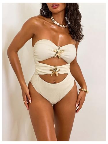 SOLY HUX Women's One Piece Swimsuit Hollow Out Strapless High Cut Monokini Swimwear Vacation Bathing Suits2