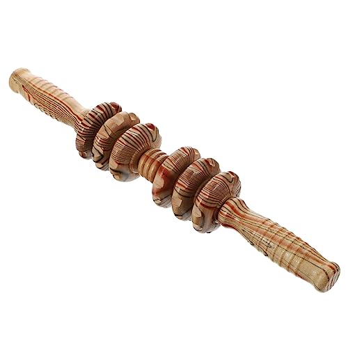 FOMIYES 1pc Six Wheel Roller Muscle Roller Stick Roller Abdominal Massage Tool Massagers for Neck Pattern Wooden Massage Stick