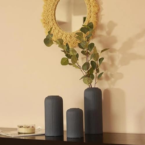 Image of KREATIVE ART'S Black Flower Vase for Living Room | Ceramic Vase for Home Decor | Home Decoration Items for Living Room & Hall | Black-Ceramic Vase Set of 3 - Modern Home Decor Items