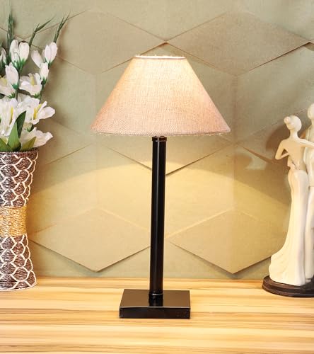 Image of tu casa Off White Cotton Flex Shade with Black Metal-Iron Base Table Lamp | Elegant Bedside & Desk Lamp for Bedroom, Living Room, Office, Home Decor & Gifting (Height : 19 Inch /No Blub Included)