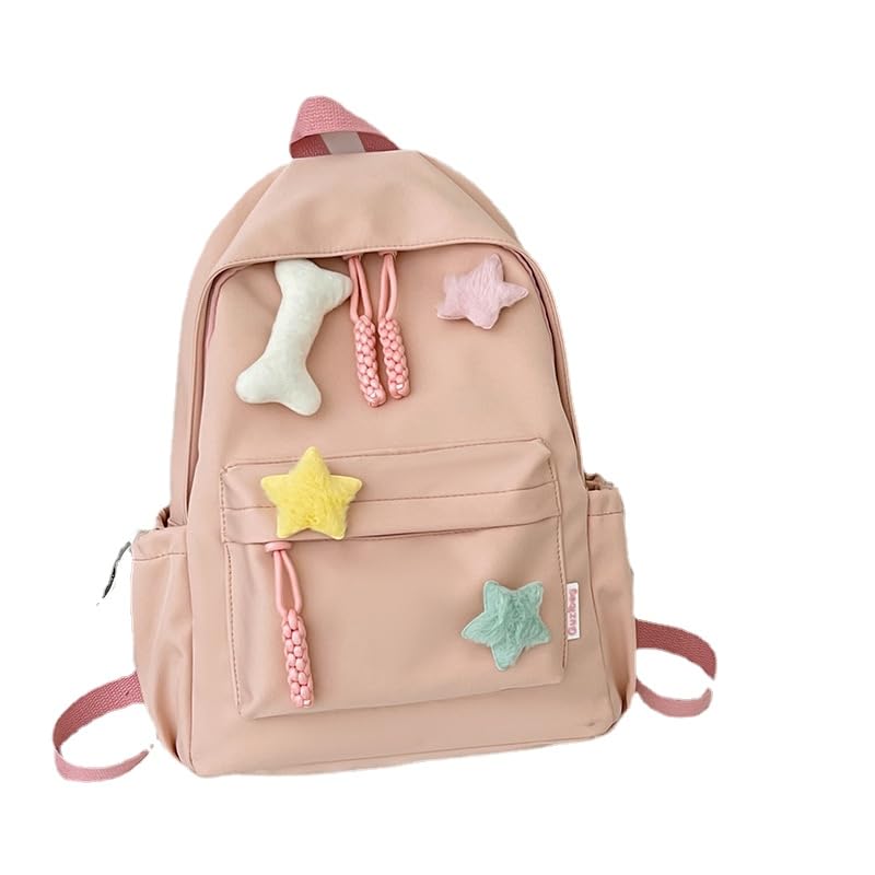 Cute Backpack for Women, Kawaii Y2K Backpack Daypack Aesthetic Bookbag Daypack Durable Harajuku Shoulder Bags Daily Use (Pink+pendant)