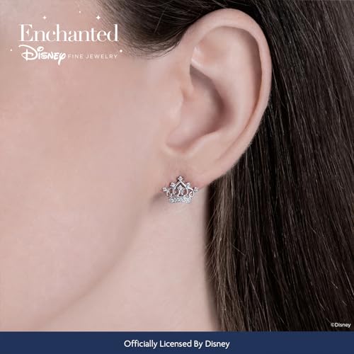 Jewelili Enchanted Disney Fine Jewelry Sterling Silver 1/10 Cttw Diamond Majestic Princess Crown Earrings2