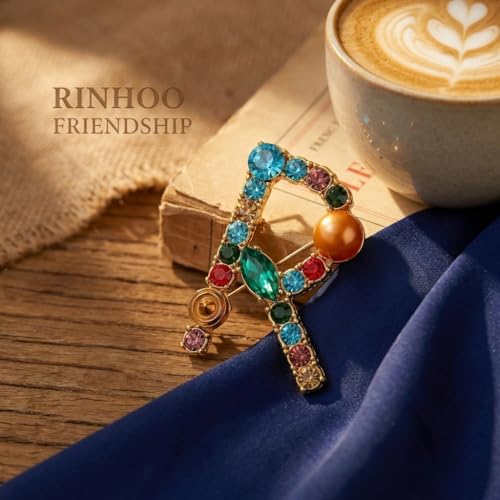 Image of Initial Brooch Pins A-Z 26 Letters Brooches For Women Colorful Enamel Alphabet Pin Pearl Crystal Lapel Pin